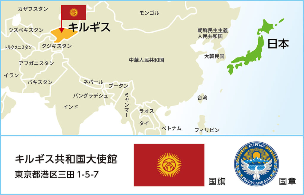 Map of Kyrgyz Republic / Embassy of the Kyrgyz Republic to Japan 1-5-7 Mita, Minato-ku, Tokyo