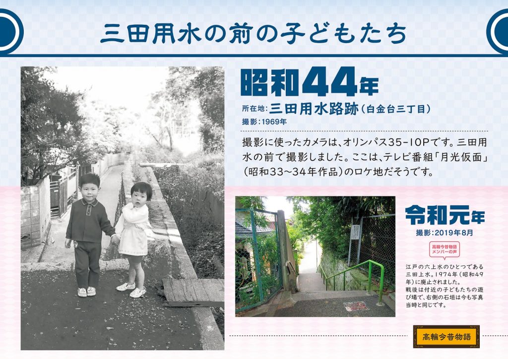 三田用水の前の子どもたち/昭和44年(撮影: 1969年)→令和元年(撮影: 2019年8月)